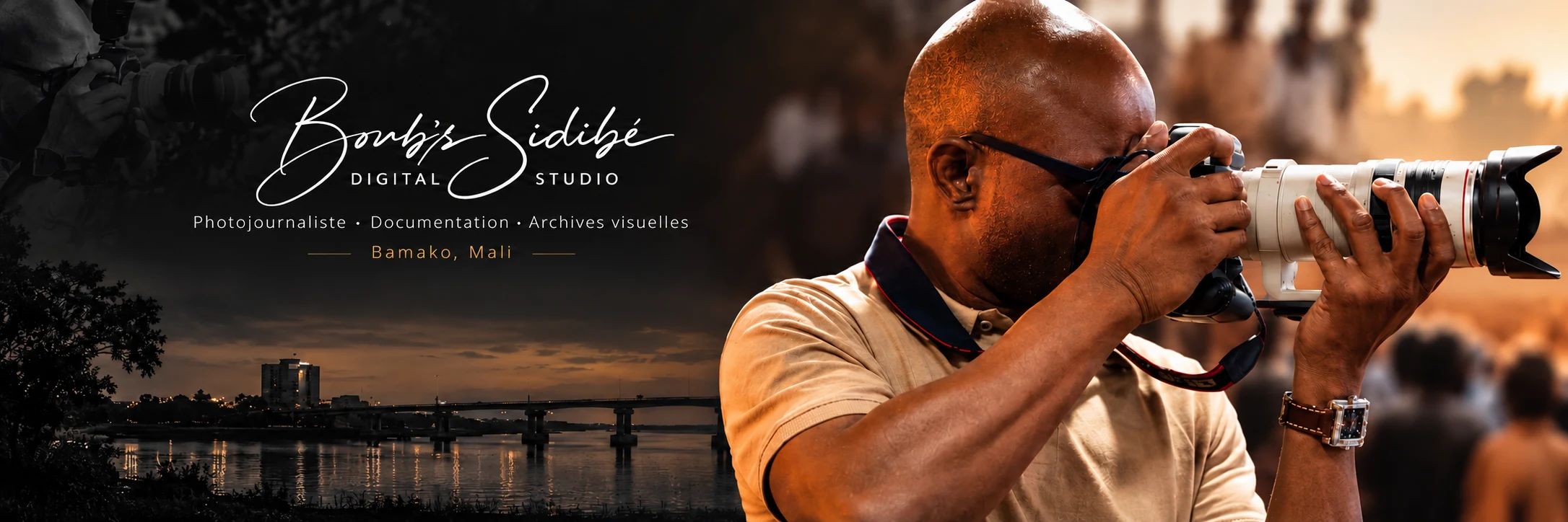 Bannière Flickr de Boub's SiDiBÉ, montrant le photographe au travail avec un téléobjectif et sa signature Digital Studio